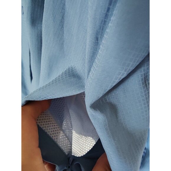 Viodia Blue Long Sleeve Fishing Shirt Roll Tab Snap Button Zip Pockets L - Picture 5 of 12